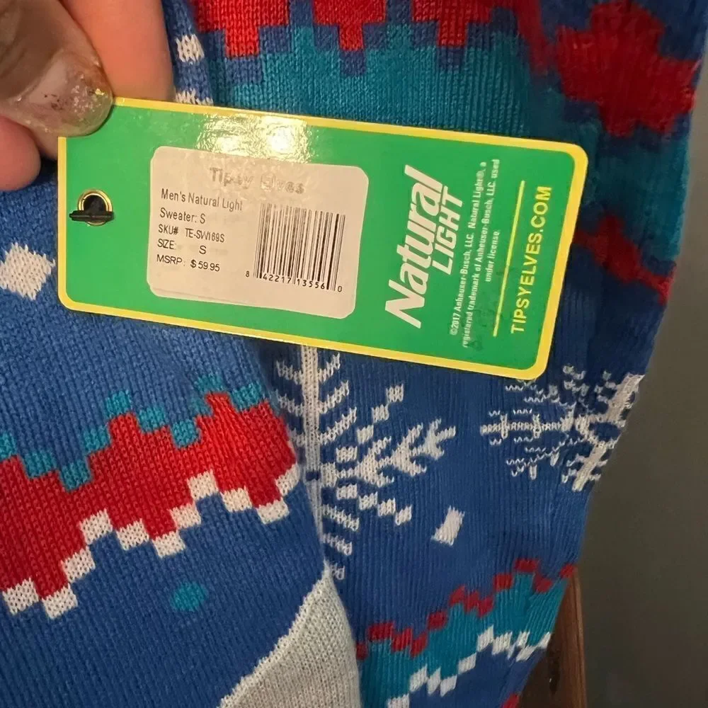 NWT Tipsy Elves Natural Light Beer Ugly Christmas Sweater. Size Small. Holidays